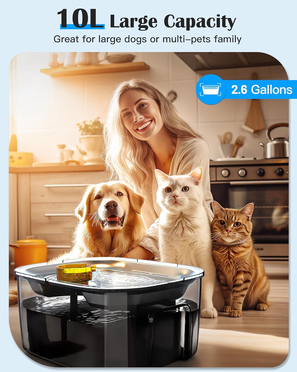 10L Stainless Steel Dog Water Fountain